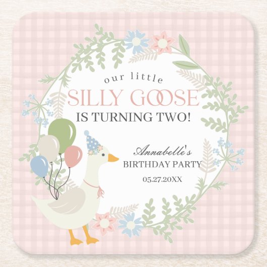 ピンクガ間抜けースフローラギンガム誕生日 スクエアペーパーコースター (正面)