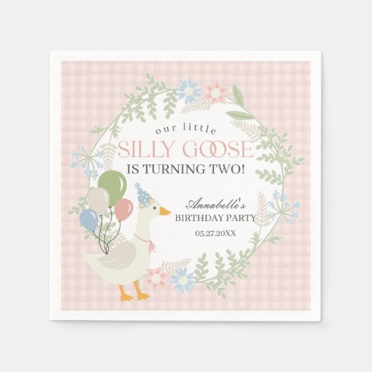 ピンクガ間抜けースフローラギンガム誕生日 スタンダードカクテルナプキン (正面)