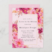 ピンクキクの愛は開花ブライダルシャワー 招待状 (正面/裏面)