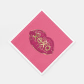 ピンクキスレッドリップ金ゴールドグリッターXOXO スタンダードランチョンナプキン (角)