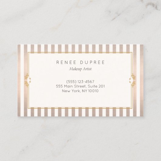 ピンクキスヴィンテージメイクアップアーティスト金ゴールドストライプ美しい 名刺 (裏面)