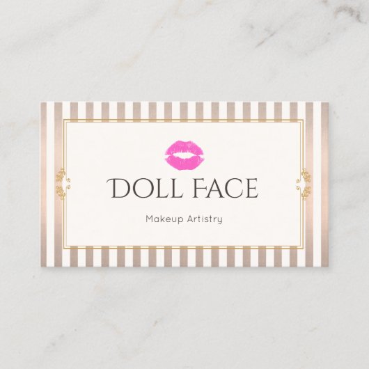 ピンクキスヴィンテージメイクアップアーティスト金ゴールドストライプ美しい 名刺 (正面)