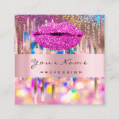 ピンクキスLIPMakeupアーティストUnicornホログラフィードリップ スクエア名刺 (正面)