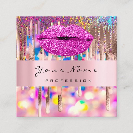 ピンクキスLIPMakeupアーティストUnicornホログラフィードリップ スクエア名刺 (正面)