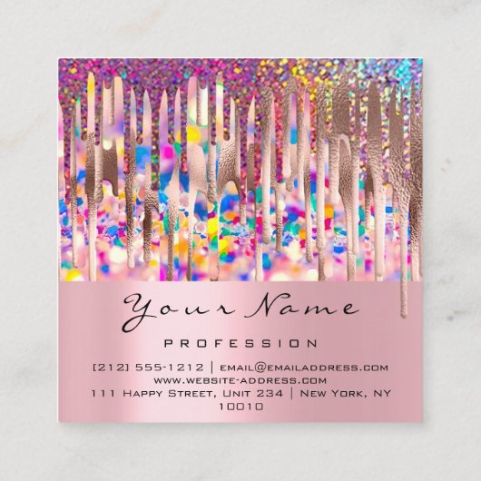 ピンクキスLIPMakeupアーティストUnicornホログラフィードリップ スクエア名刺 (裏面)