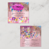 ピンクキスLIPMakeupアーティストUnicornホログラフィードリップ スクエア名刺 (正面/裏面)