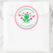 ピンクキッズフロッグホッピーバレンタインデー ラウンドシール (バッグ)