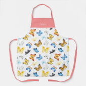 ピンクキッチンという名前の美しい蝶パターン エプロン (正面)