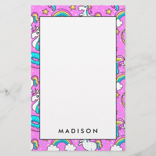 ピンクキッチーのきらきら光る一角獣おもしろいと子猫 便箋 (正面)