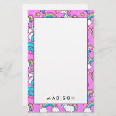 ピンクキッチーのきらきら光る一角獣おもしろいと子猫 便箋 (正面/裏面)