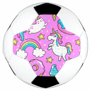 ピンクキッチーのキラキラ光おもしろいる一角獣と子猫 サッカーボール
