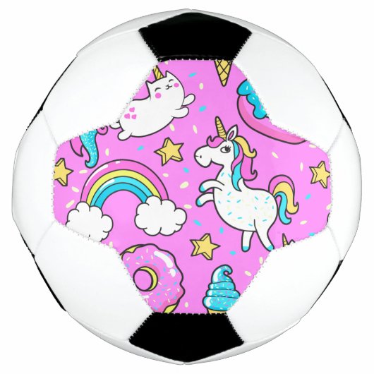 ピンクキッチーのキラキラ光おもしろいる一角獣と子猫 サッカーボール (正面)