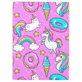 ピンクキッチーの輝くおもしろいユニコーンと子猫 クリップボード (裏面)