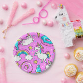 ピンクキッチーの輝くおもしろいユニコーンと子猫 ペーパープレート (パーティー)