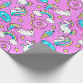 ピンクキッチーの輝くおもしろいユニコーンと子猫 ラッピングペーパー (角)