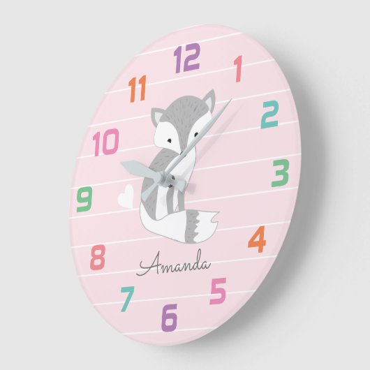 ピンクキツネ子供部屋デコーウォールクロック ラージ壁時計 (傾斜)