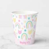 ピンクキティカラフルキャット&レインボーパターン誕生日 紙コップ (裏面)