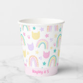ピンクキティカラフルキャット&レインボーパターン誕生日 紙コップ (正面)
