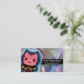 ピンクキティキャットナニー先生ペットシッタードッグウォーカー 名刺 (スタンド正面)