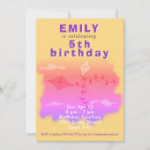 ピンクキテススケッチ子供の誕生日パーティー 招待状 (正面)