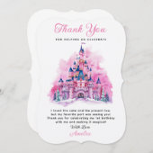 ピンクキャッスルウォーターカラー1st誕生日サンキューカード (正面/裏面)