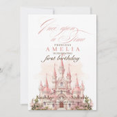 ピンクキャッスルキングダムプリンセス1st誕生日パーティー 招待状 (正面)