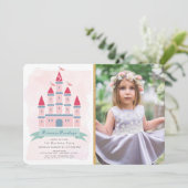 ピンクキャッスルプリンセスガールフォト誕生日 招待状 (スタンド正面)