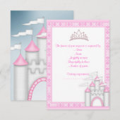 ピンクキャッスルプリンセスバースデーパーティーRSVP新規 出欠カード (正面/裏面)