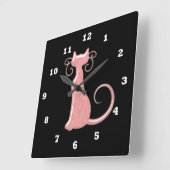ピンクキャットシルロッヘットクロック スクエア壁時計 (傾斜)