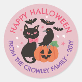 ピンクキャットパンプキンレイヴンハッピーハローウィン ラウンドシール