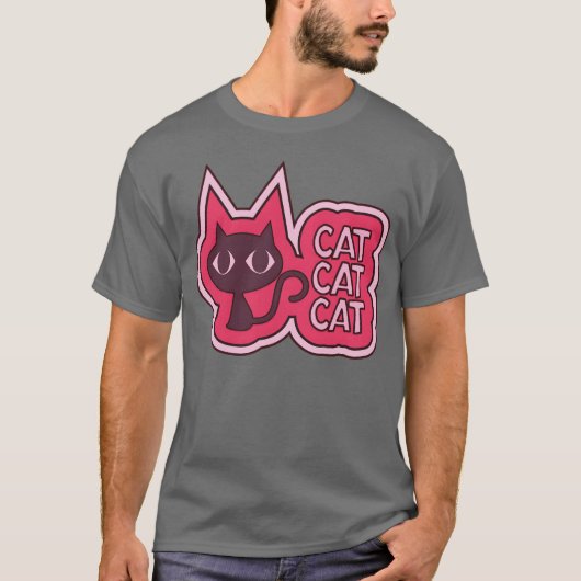ピンクキャットビッグアイズキャットかわいいキャットヴィンテージ Tシャツ (正面)