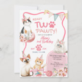 ピンクキャットレディトゥポーティ2nd誕生日招待状 招待状 (正面)