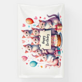 ピンクキャット誕生祝いイラストレーション 横断幕 (縦)