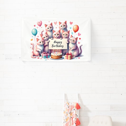 ピンクキャット誕生祝いイラストレーション 横断幕 (インサイチュ)