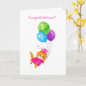 ピンクキャップ猫の卒業カスタマイズ可能なカード カード (黄色い花)