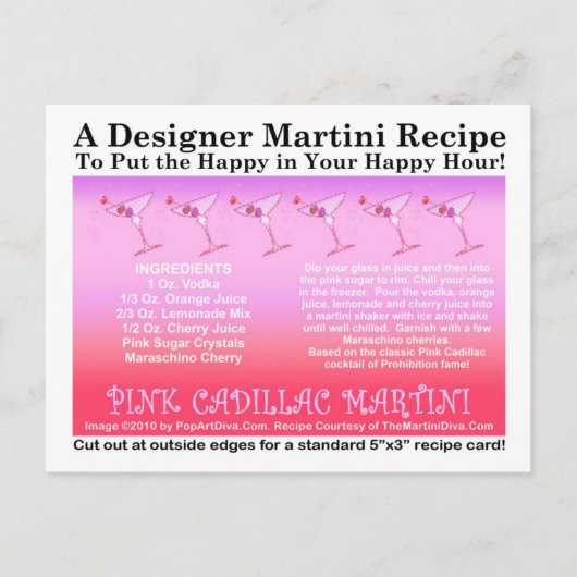 ピンクキャデラックマティーニのレシピカード ポストカード (正面)