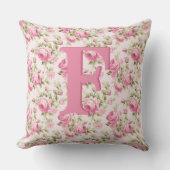 ピンクキャベツバラコテージコアモノグラム クッション (正面)