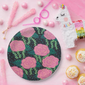 ピンクキャベツバラ ペーパープレート (パーティー)