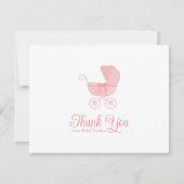 ピンクキャリッジガールベビーシャワーありがとう サンキューカード (正面)