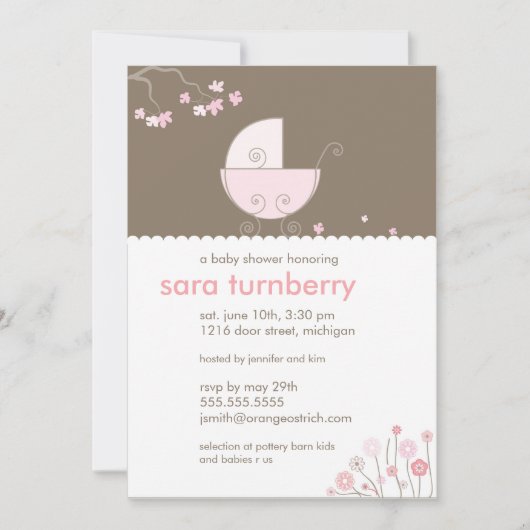 ピンクキャリッジベビーシャワー招待状 招待状 (正面)