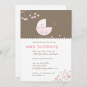 ピンクキャリッジベビーシャワー招待状 招待状 (正面/裏面)