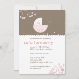 ピンクキャリッジベビーシャワー招待状 招待状