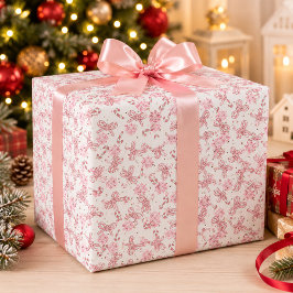 ピンクキャンディケーン クリスマス包装紙 ラッピングペーパー