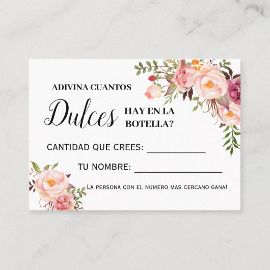 ピンクキャンディゲームのバイリンガルシャワーカードの数 プレイスカード (裏面)