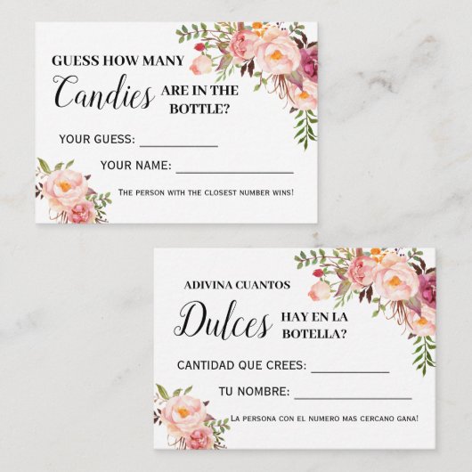 ピンクキャンディゲームのバイリンガルシャワーカードの数 プレイスカード (正面/裏面)