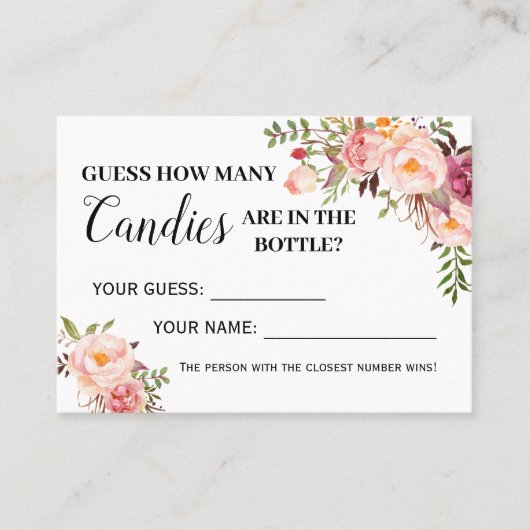 ピンクキャンディゲームのバイリンガルシャワーカードの数 プレイスカード (正面)