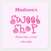 ピンクキャンディストライプー甘いお店ステッカー スクエアシール (正面)