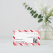 ピンクキャンディストライプーQRコード 名刺 (スタンド正面)