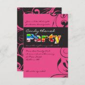 ピンクキャンディバルミツワー招待状パーティーカード 招待状 (正面/裏面)