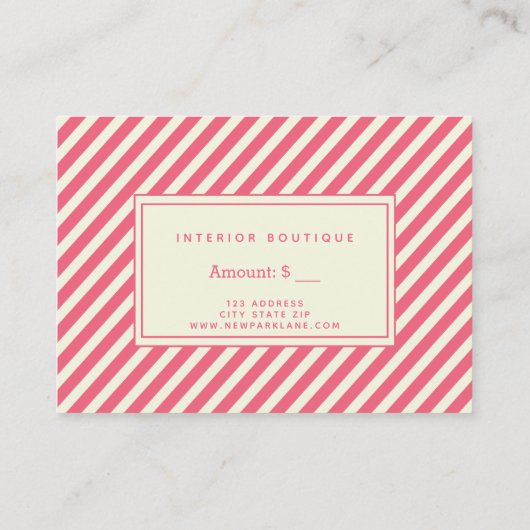ピンクキャンディーケーストライプンの贈与証明書 名刺 (裏面)